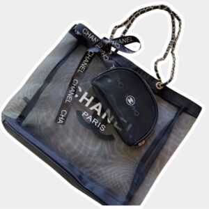 CHANEL Black and Transparent Logo Tote